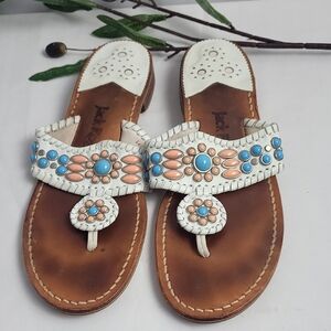 Jack Rogers White and Tan Beaded Sandals